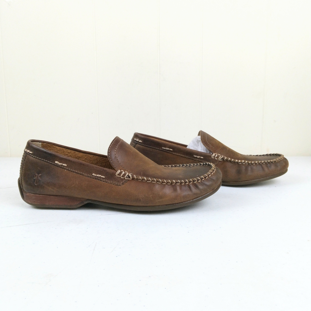 Frye Brown Leather Men’s Moccasin Loafers Size 7 Lewis Venetian Driving Shoes